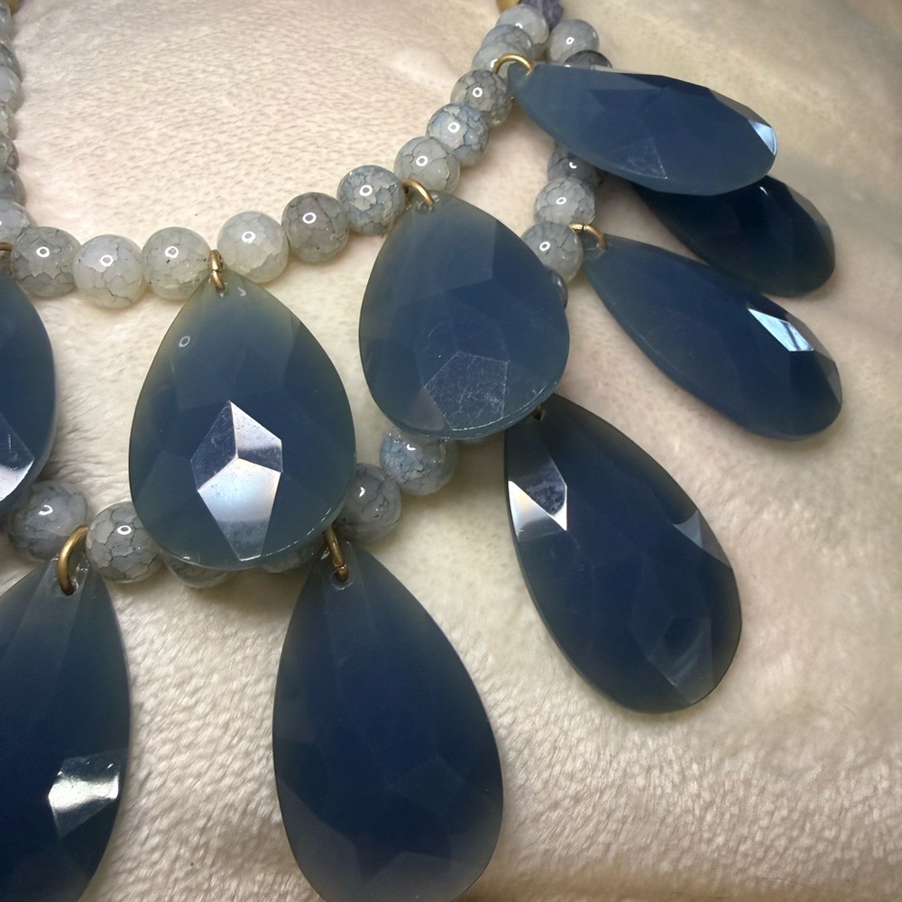 Anthropologie Double Layer Statement Necklace Blue - image 4